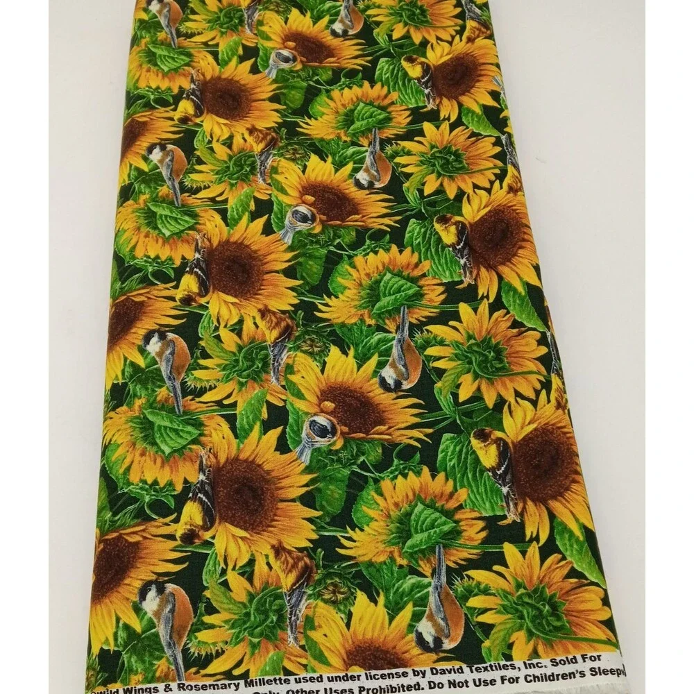 Wild Wings & Rosemary Millette Sunflower / Bird Print Fabric 6+ Yards